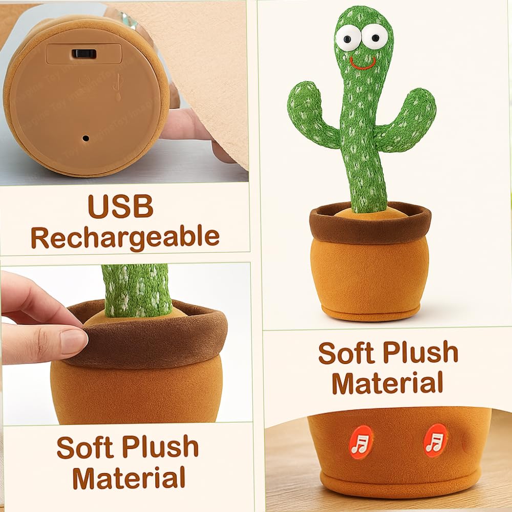 Rechargeable Talking Cactus Toy for Kids - Musical Dancing, Speaking Cactus Toy for Babies – Educational Talking Toy for Baby Boys & Girls (0-6 Years) – Speaking, Repeating for Toddlers
