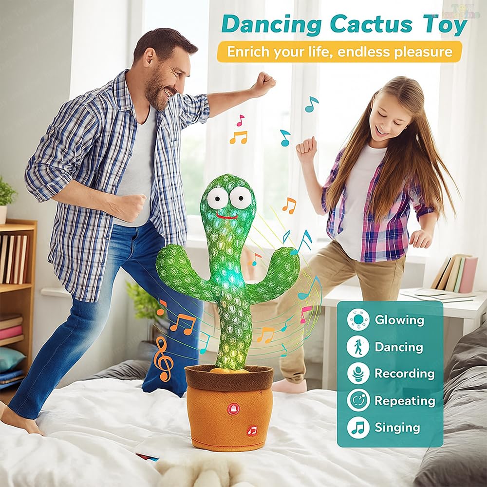 Rechargeable Talking Cactus Toy for Kids - Musical Dancing, Speaking Cactus Toy for Babies – Educational Talking Toy for Baby Boys & Girls (0-6 Years) – Speaking, Repeating for Toddlers