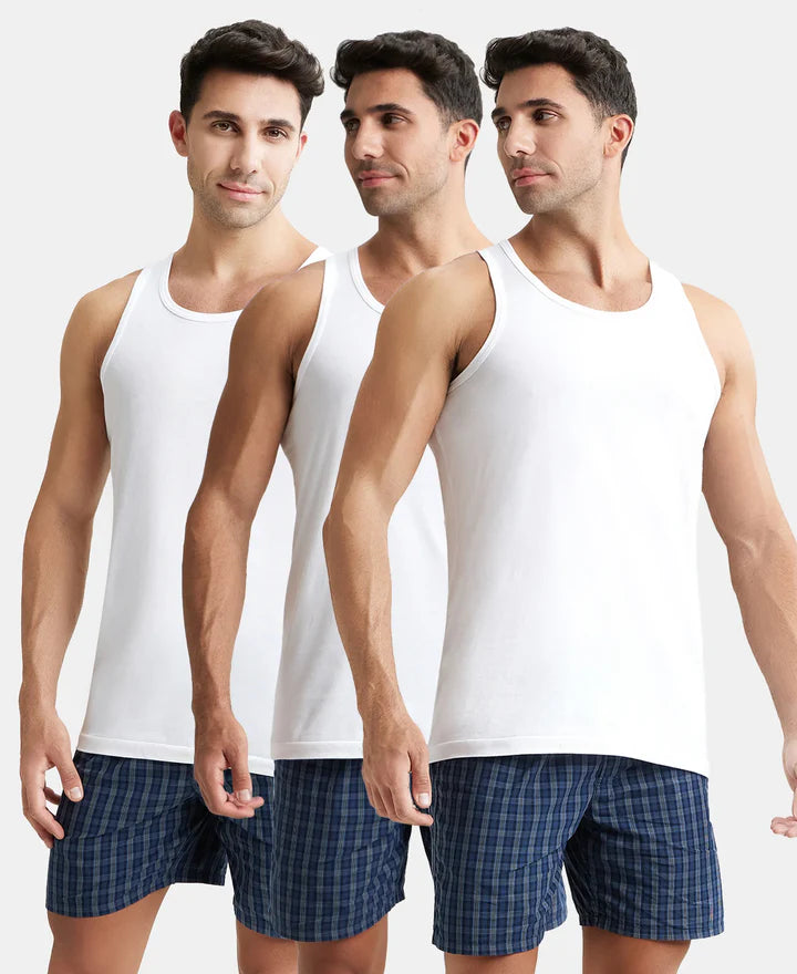 Jockey Super Combed Cotton Round Neck Sleeveless Vest - White (Pack of 3)