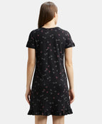Jockey Sleep Dress Cotton Ruffled Hem Styled Half Sleeve Printed - Black