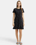 Jockey Sleep Dress Cotton Ruffled Hem Styled Half Sleeve Printed - Black