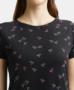 Jockey Sleep Dress Cotton Ruffled Hem Styled Half Sleeve Printed - Black