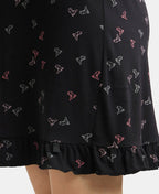 Jockey Sleep Dress Cotton Ruffled Hem Styled Half Sleeve Printed - Black