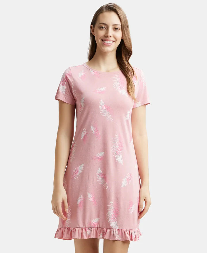 Jockey Sleep Dress Cotton Ruffled Hem Styled Half Sleeve Printed - Blush Assorted Prints