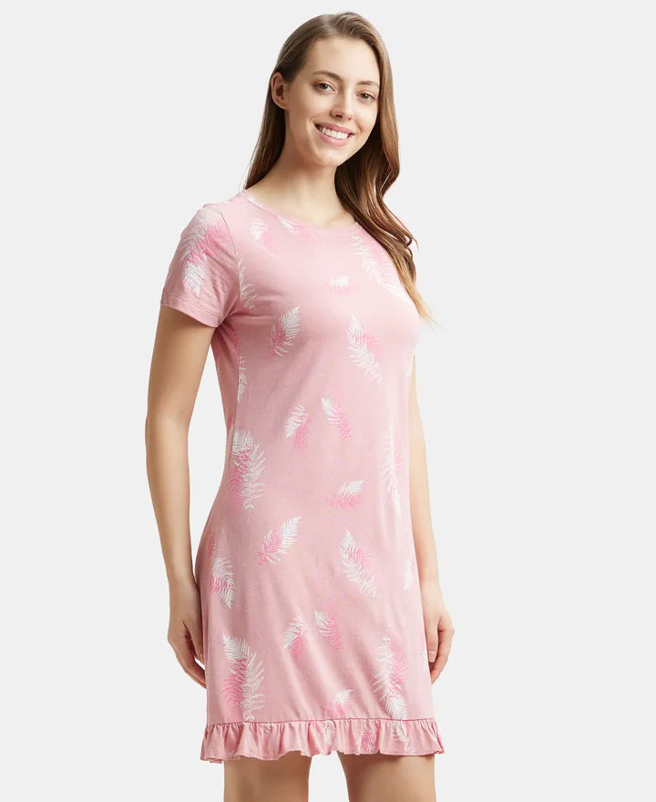 Jockey Sleep Dress Cotton Ruffled Hem Styled Half Sleeve Printed - Blush Assorted Prints