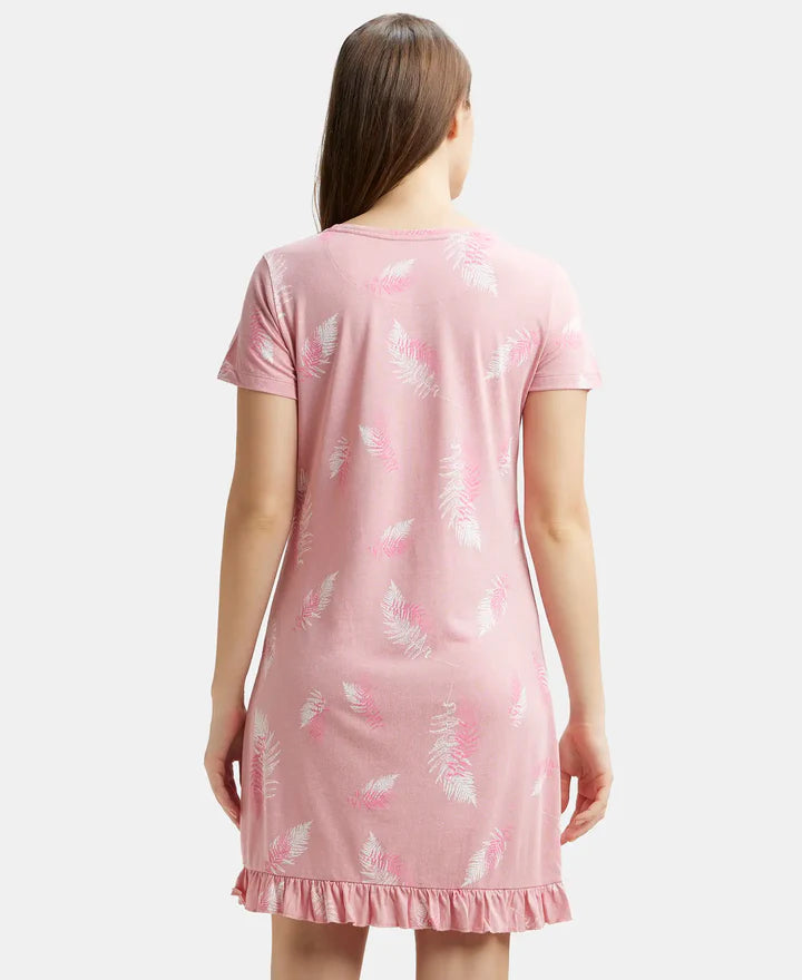 Jockey Sleep Dress Cotton Ruffled Hem Styled Half Sleeve Printed - Blush Assorted Prints