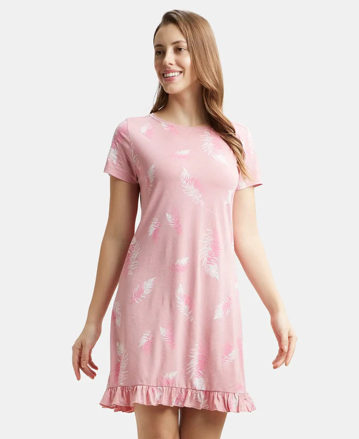 Jockey Sleep Dress Cotton Ruffled Hem Styled Half Sleeve Printed - Blush Assorted Prints