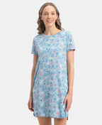 Jockey Sleep Dress Cotton Ruffled Hem Styled Half Sleeve Printed - Forget Me Not