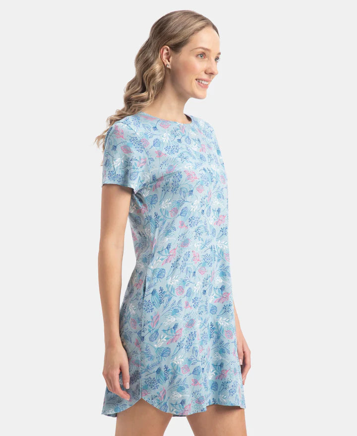 Jockey Sleep Dress Cotton Ruffled Hem Styled Half Sleeve Printed - Forget Me Not
