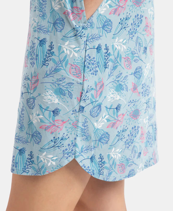 Jockey Sleep Dress Cotton Ruffled Hem Styled Half Sleeve Printed - Forget Me Not