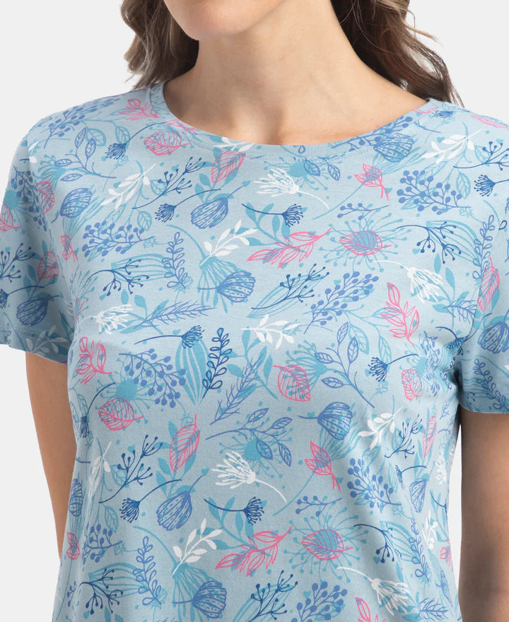 Jockey Sleep Dress Cotton Ruffled Hem Styled Half Sleeve Printed - Forget Me Not