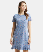 Jockey Sleep Dress Cotton Ruffled Hem Styled Half Sleeve Printed - Infinity Blue Assorted Prints