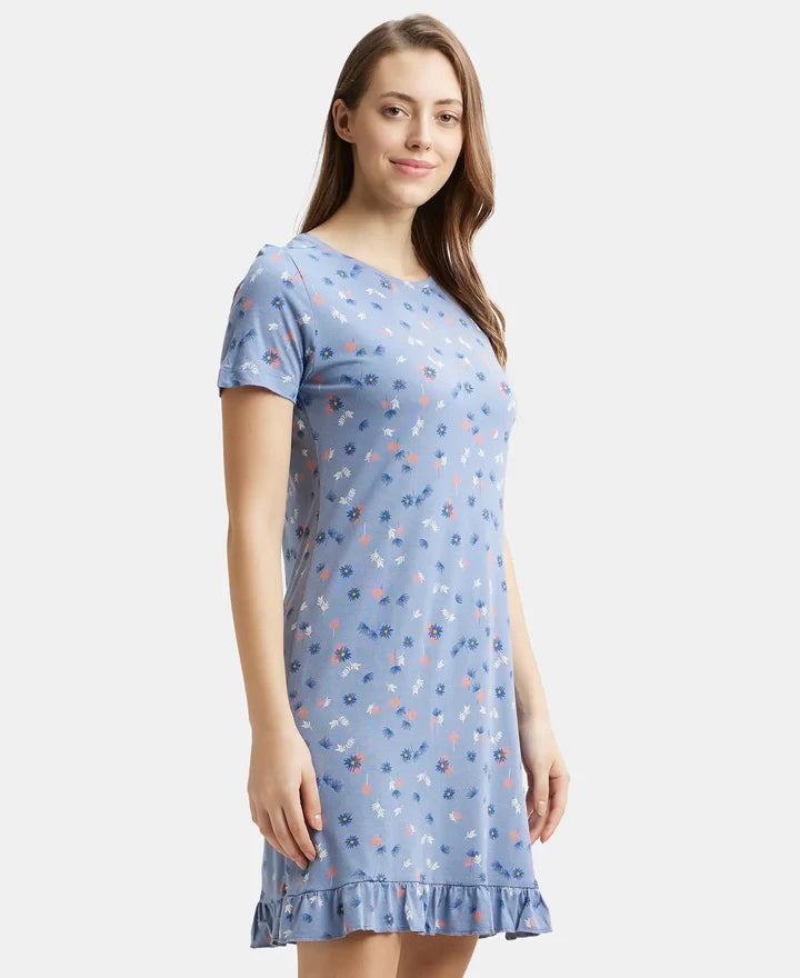 Jockey Sleep Dress Cotton Ruffled Hem Styled Half Sleeve Printed - Infinity Blue Assorted Prints