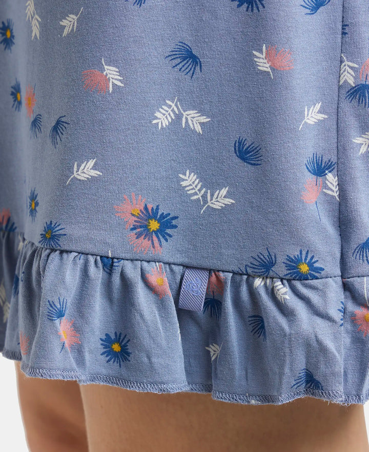 Jockey Sleep Dress Cotton Ruffled Hem Styled Half Sleeve Printed - Infinity Blue Assorted Prints