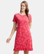 Jockey Sleep Dress Cotton Ruffled Hem Styled Half Sleeve Printed - Ruby