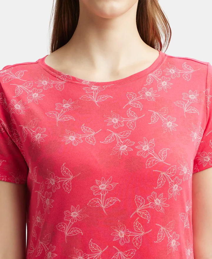 Jockey Sleep Dress Cotton Ruffled Hem Styled Half Sleeve Printed - Ruby