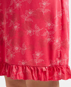 Jockey Sleep Dress Cotton Ruffled Hem Styled Half Sleeve Printed - Ruby