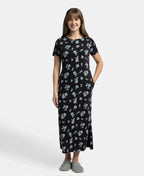Jockey Lounge Dress Super Combed Cotton Long Length Printed - Black