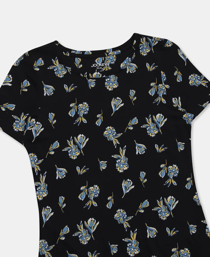 Jockey Lounge Dress Super Combed Cotton Long Length Printed - Black