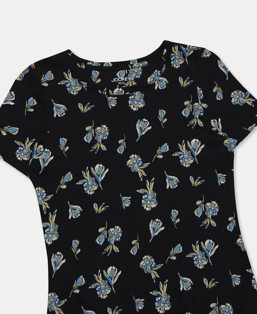 Jockey Lounge Dress Super Combed Cotton Long Length Printed - Black