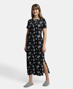 Jockey Lounge Dress Super Combed Cotton Long Length Printed - Black