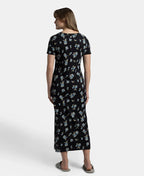 Jockey Lounge Dress Super Combed Cotton Long Length Printed - Black