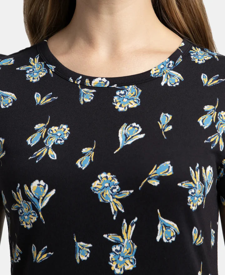 Jockey Lounge Dress Super Combed Cotton Long Length Printed - Black