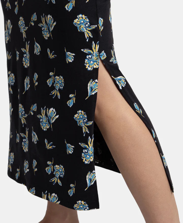 Jockey Lounge Dress Super Combed Cotton Long Length Printed - Black