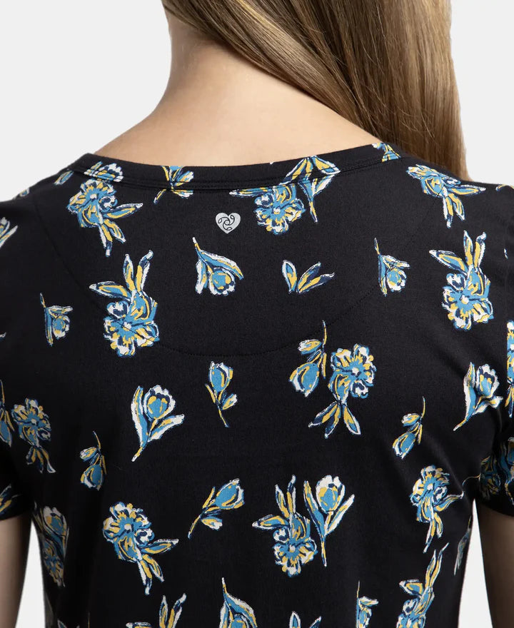 Jockey Lounge Dress Super Combed Cotton Long Length Printed - Black