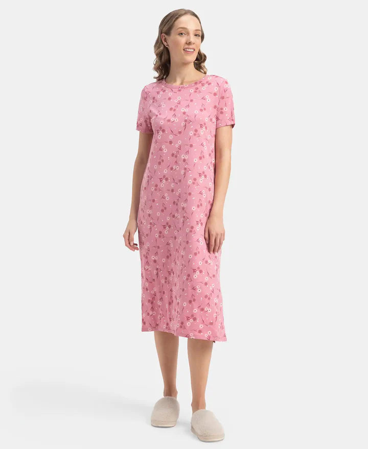 Jockey Lounge Dress Super Combed Cotton Long Length Printed - Cashmere Rose