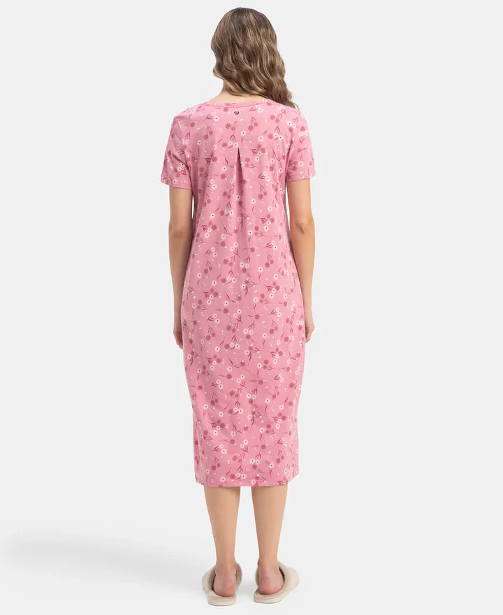 Jockey Lounge Dress Super Combed Cotton Long Length Printed - Cashmere Rose