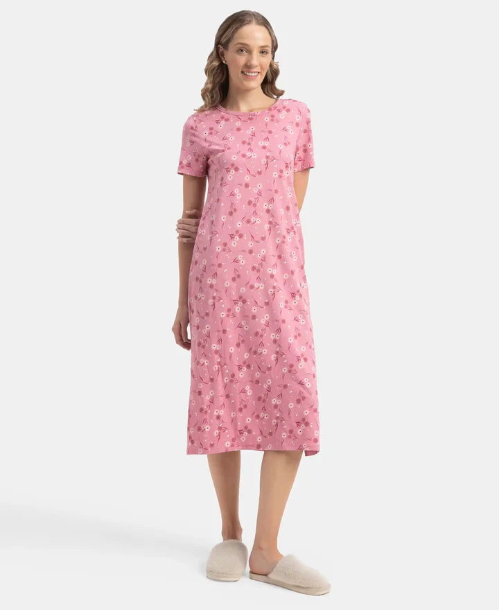 Jockey Lounge Dress Super Combed Cotton Long Length Printed - Cashmere Rose