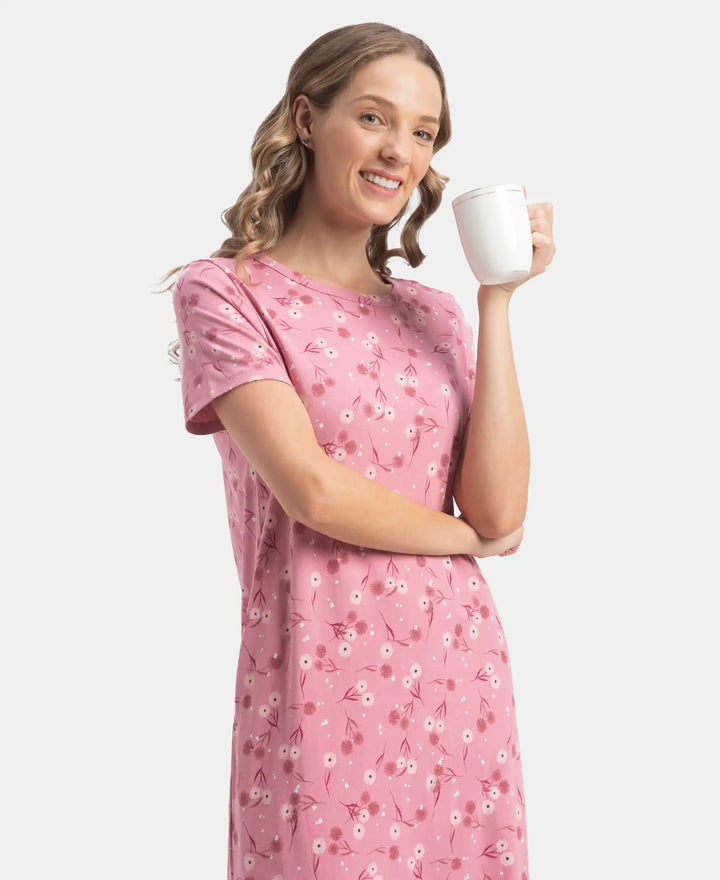 Jockey Lounge Dress Super Combed Cotton Long Length Printed - Cashmere Rose