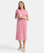 Jockey Lounge Dress Super Combed Cotton Long Length Printed - Cashmere Rose