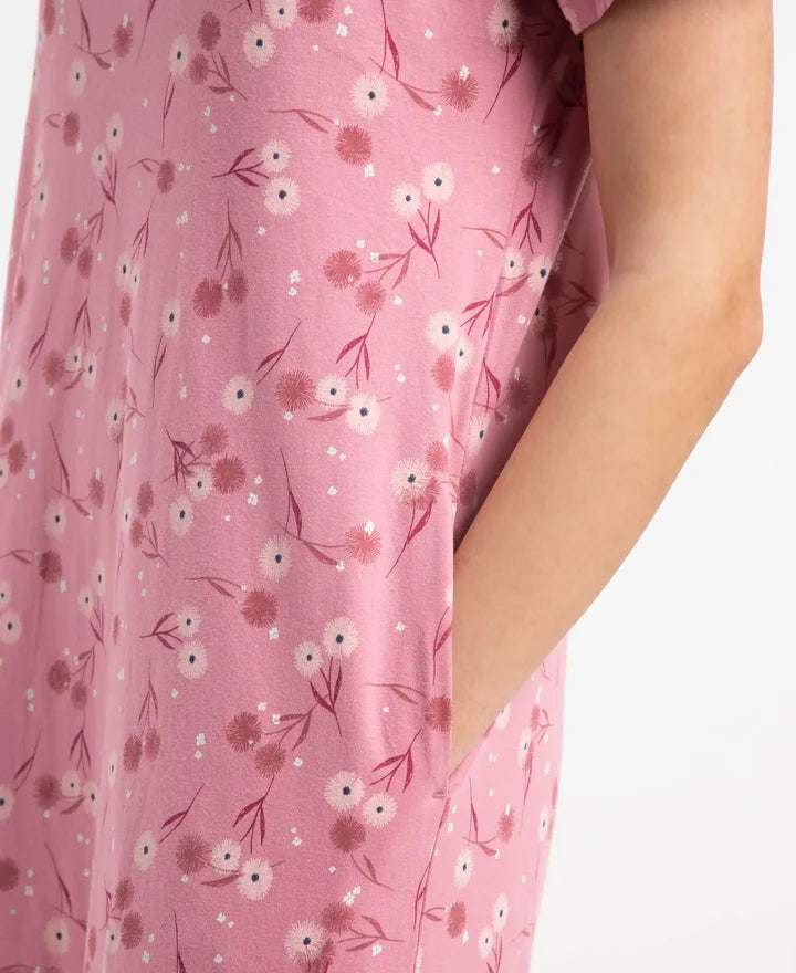 Jockey Lounge Dress Super Combed Cotton Long Length Printed - Cashmere Rose