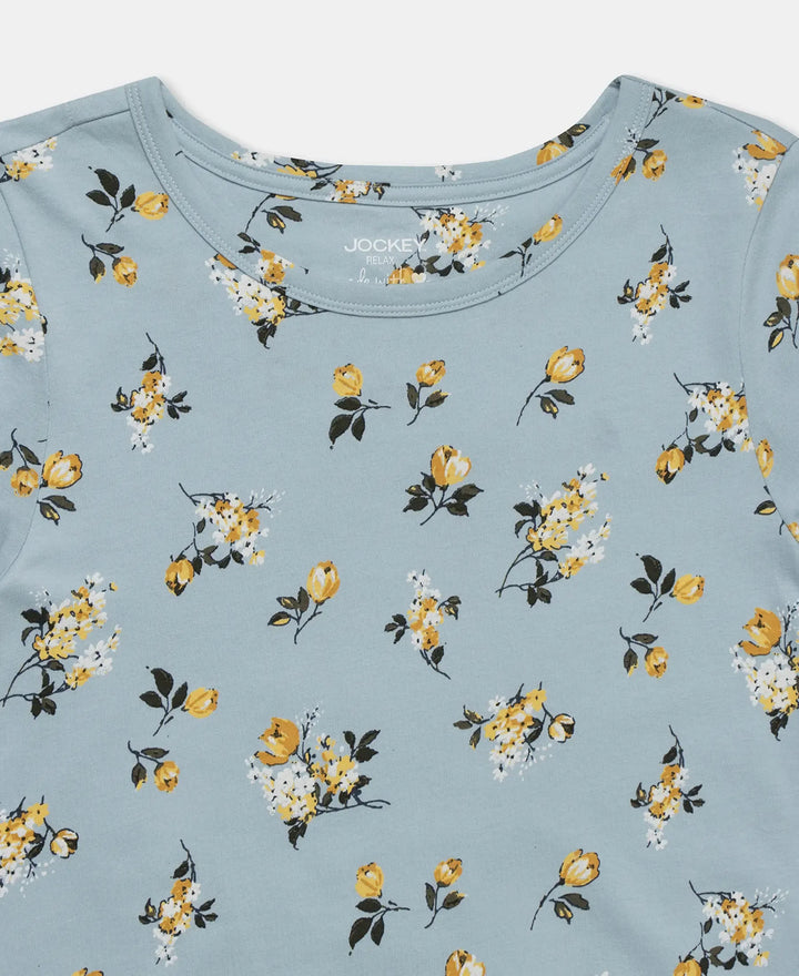 Jockey Lounge Dress Super Combed Cotton Long Length Printed - Forget Me Not