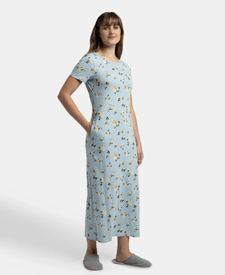 Jockey Lounge Dress Super Combed Cotton Long Length Printed - Forget Me Not