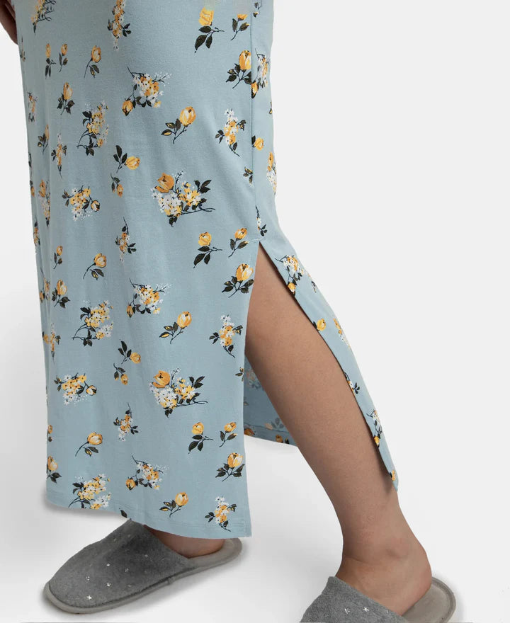 Jockey Lounge Dress Super Combed Cotton Long Length Printed - Forget Me Not