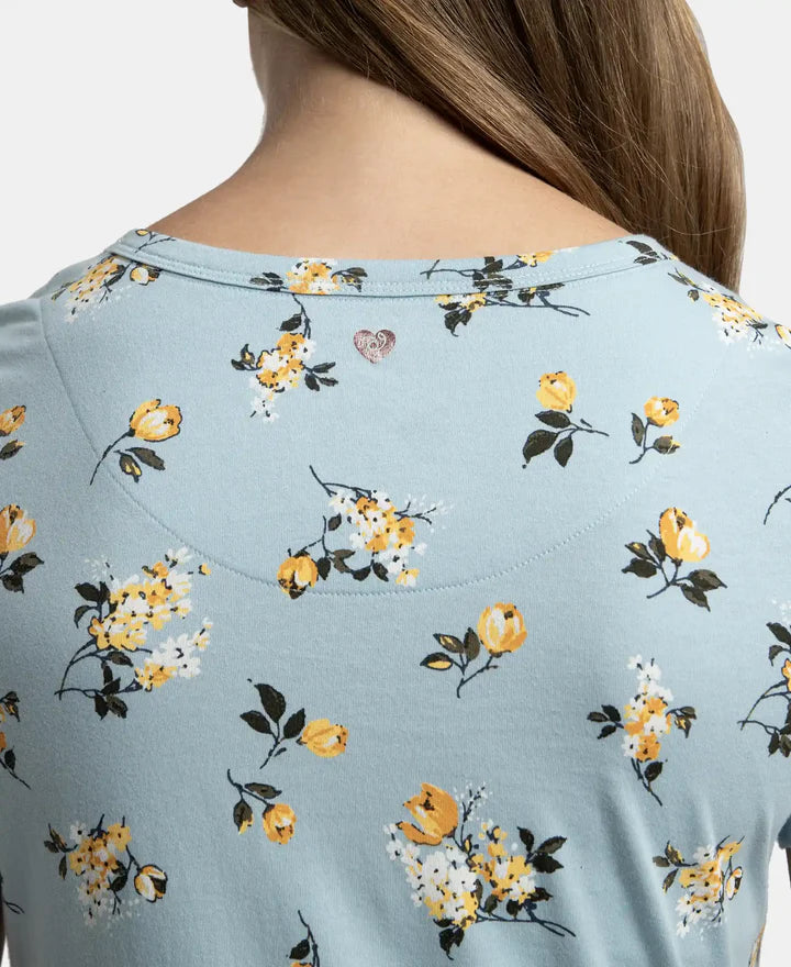 Jockey Lounge Dress Super Combed Cotton Long Length Printed - Forget Me Not