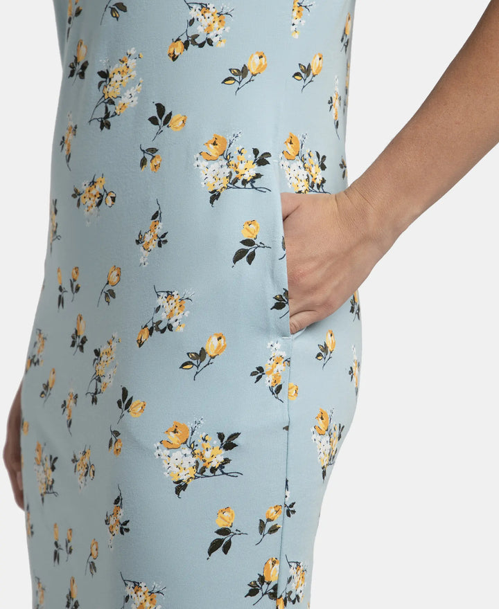 Jockey Lounge Dress Super Combed Cotton Long Length Printed - Forget Me Not