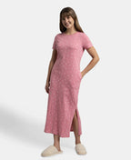 Jockey Lounge Dress Super Combed Cotton Long Length Printed - Wild Rose