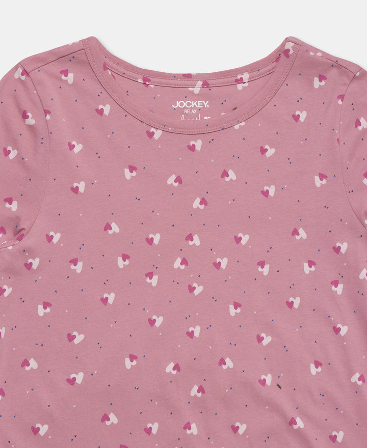 Jockey Lounge Dress Super Combed Cotton Long Length Printed - Wild Rose