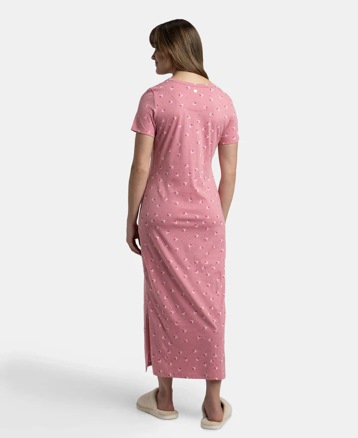 Jockey Lounge Dress Super Combed Cotton Long Length Printed - Wild Rose