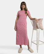 Jockey Lounge Dress Super Combed Cotton Long Length Printed - Wild Rose