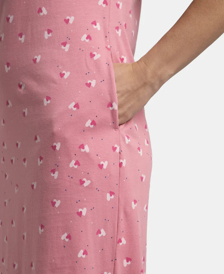 Jockey Lounge Dress Super Combed Cotton Long Length Printed - Wild Rose