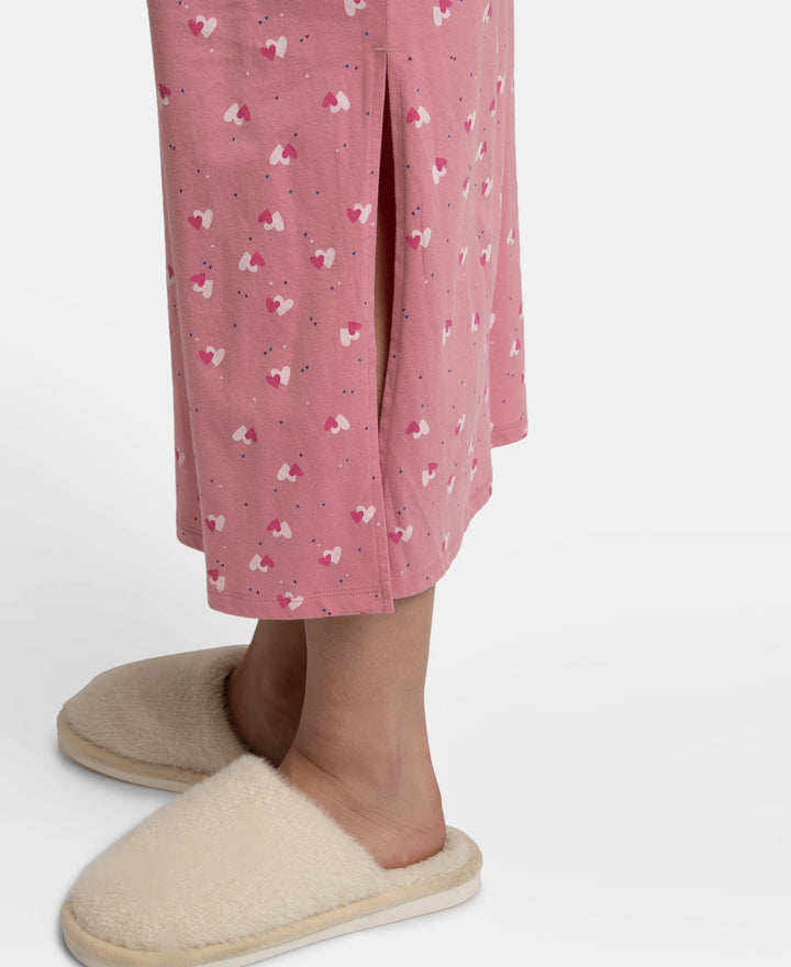 Jockey Lounge Dress Super Combed Cotton Long Length Printed - Wild Rose