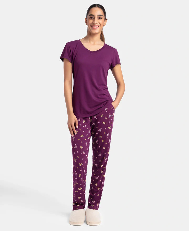 Jockey T-Shirt & Pyjama Sleep Set Cotton Short Sleeve - Purple Wine