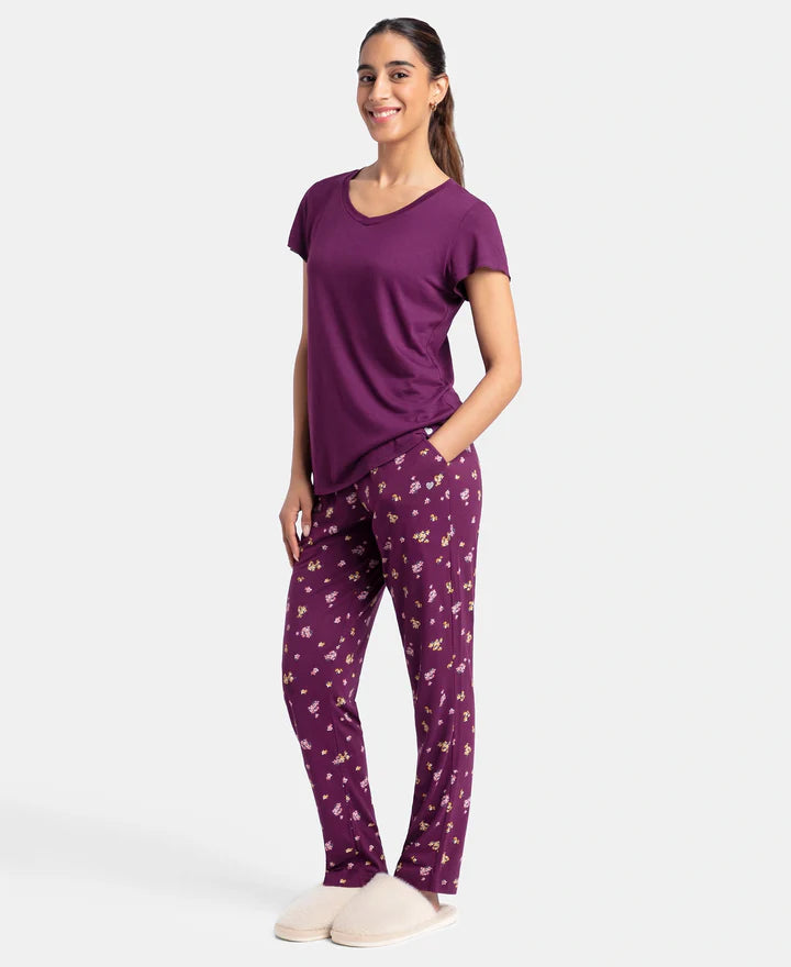 Jockey T-Shirt & Pyjama Sleep Set Cotton Short Sleeve - Purple Wine