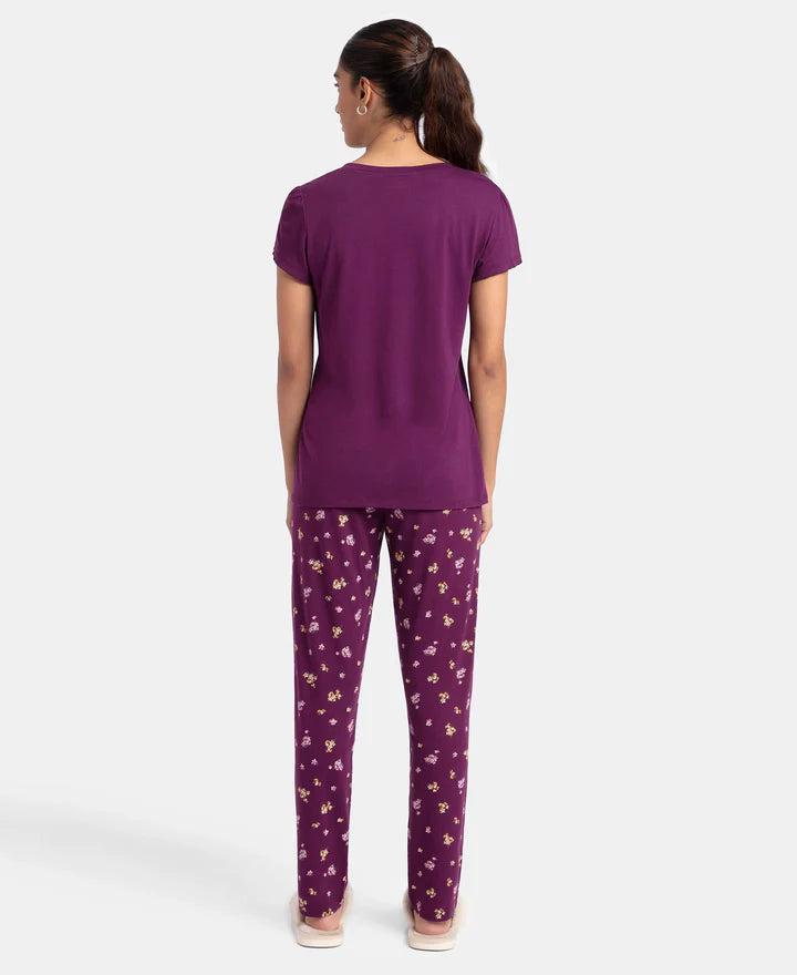 Jockey T-Shirt & Pyjama Sleep Set Cotton Short Sleeve - Purple Wine