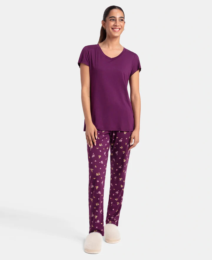 Jockey T-Shirt & Pyjama Sleep Set Cotton Short Sleeve - Purple Wine